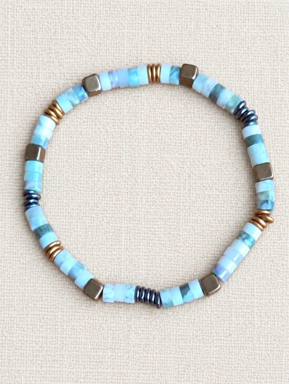 Green Jade Heishi  Beaded Stretch Bracelet | Handmade
